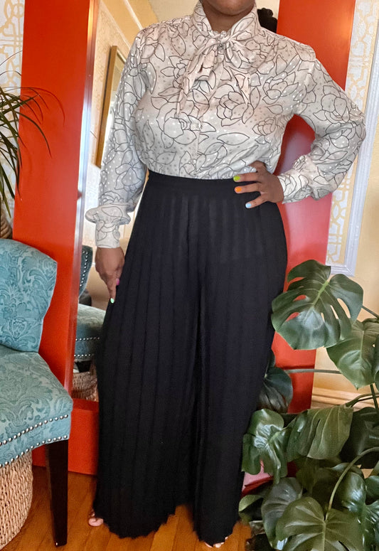 Pleated Sheer Wide Leg Pants